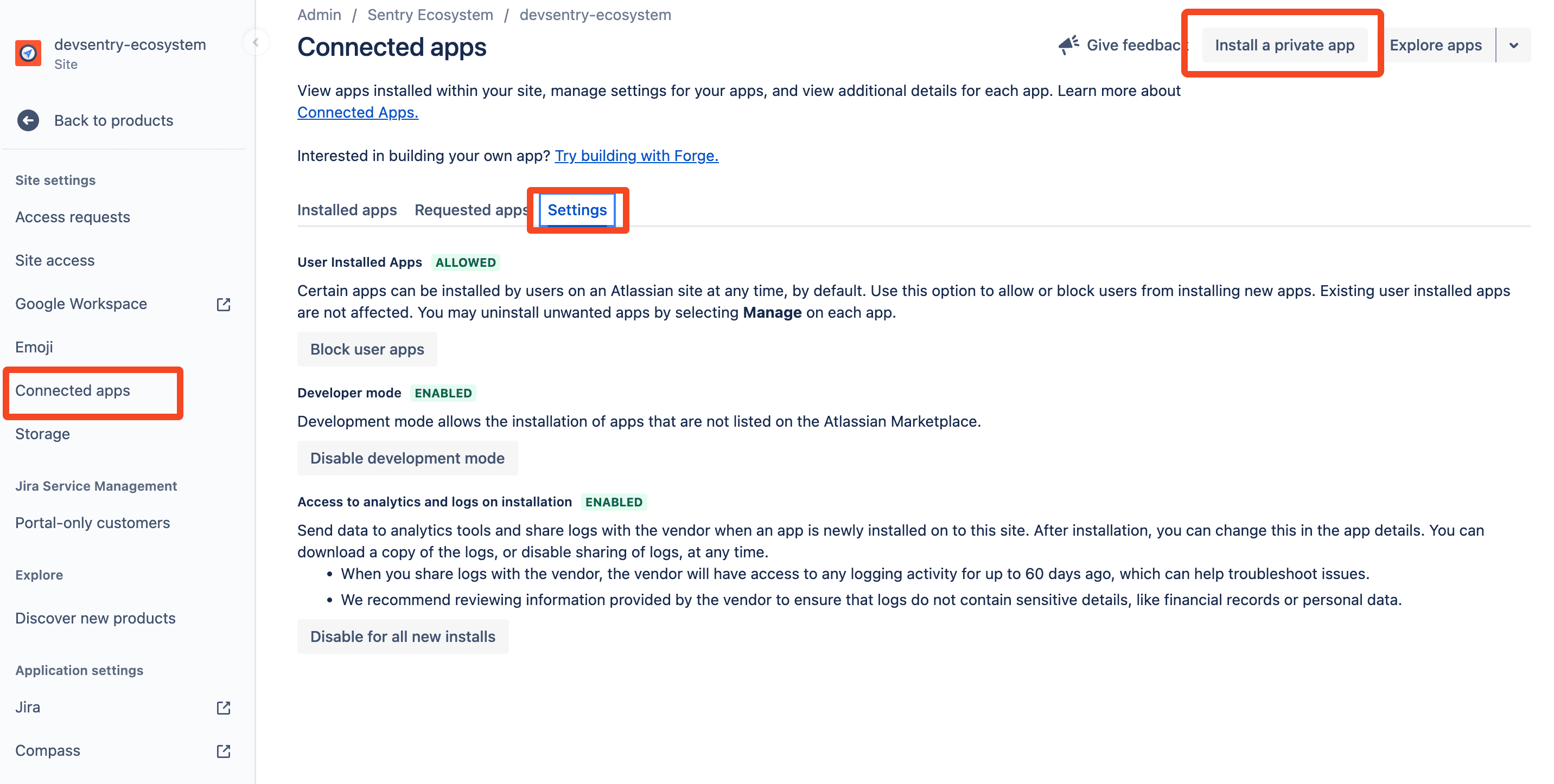 Navigating to Connected Apps